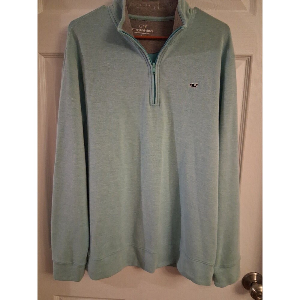 Vineyard Vines Men's Saltwater Quarter Zip Pullover Sweater Aqua Blue Large
